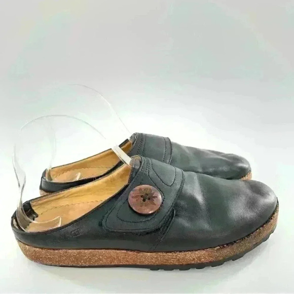 Haflinger adventure flats 39 black leather cork slip on mules walking comfort - Picture 13 of 13